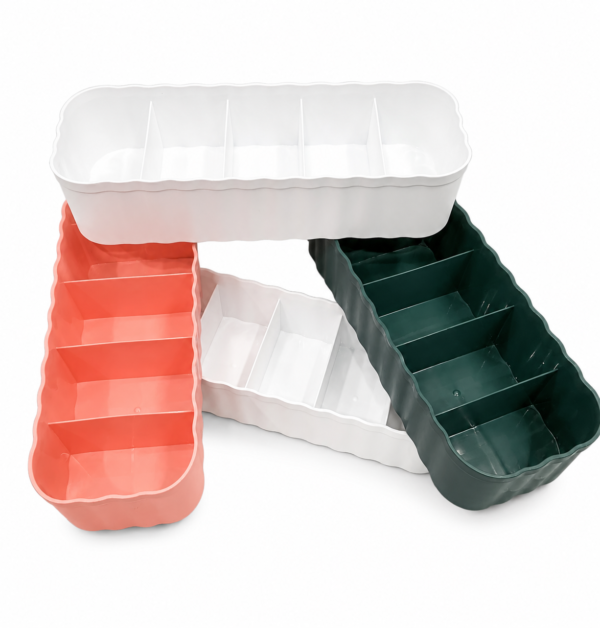 Drawer Organizer Trays for Socks & Underwear | 5 Compartment Plastic Storage Box | Multipurpose Drawer Divider for Lingerie, Jewelry, Accessories & Small Items