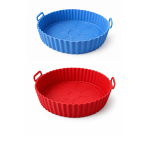 2PCS Silicone Air Fryer Liners 8 Inch Round Reusable Non-Stick Heat Resistant Air Fryer Basket Tray with Handles for Oven Microwave Baking Cooking Accessories