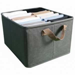 Wardrobe Organizer for Clothes with Metal Frame – Foldable Storage Baskets with Handles for Closet, Clothes, Toys, Books & Accessories | Fabric Storage Box for Wardrobe Shelves (Grey)