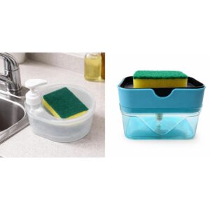 2-in-1 Kitchen Soap Dispenser with Sponge Holder | BPA-Free Liquid Dish Soap Pump with Caddy & Scrubber Organizer